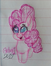 Size: 1836x2340 | Tagged: safe, artist:binkyt11, derpibooru exclusive, pinkie pie, earth pony, pony, g4, chibi, female, lined paper, mare, solo, traditional art