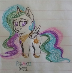 Size: 1784x1819 | Tagged: safe, artist:binkyt11, derpibooru exclusive, princess celestia, alicorn, pony, g4, chibi, female, lined paper, mare, solo, traditional art