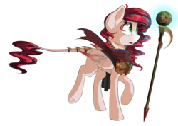 Size: 3133x2233 | Tagged: safe, artist:beardie, oc, oc only, pegasus, pony, high res, leonine tail, magic, simple background, solo, staff, transparent background