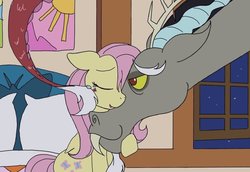 Size: 1024x704 | Tagged: safe, artist:aceeternal, discord, fluttershy, g4, bedroom, comfort, couple, crying, female, fluttershy's cottage, male, ship:discoshy, shipping, straight