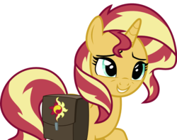 Size: 831x654 | Tagged: safe, artist:burdo49, derpibooru exclusive, sunset shimmer, pony, unicorn, equestria girls, equestria girls specials, g4, mirror magic, .svg available, bag, female, lidded eyes, mare, simple background, smiling, solo, svg, transparent background, vector