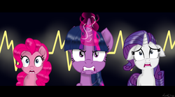 Size: 720x399 | Tagged: safe, artist:lunelsa, pinkie pie, rarity, twilight sparkle, alicorn, pony, g4, my little pony: the movie, floppy ears, glowing horn, gritted teeth, horn, redraw, twilight sparkle (alicorn)