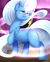 Size: 3500x4375 | Tagged: safe, artist:madacon, trixie, pony, unicorn, g4, chest fluff, female, long mane, long tail, mare, raised hoof, solo
