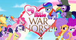 Size: 1260x668 | Tagged: safe, applejack, fluttershy, pinkie pie, rainbow dash, rarity, twilight sparkle, pony, g4, angry, comparison, crossover, expy, logo parody, mad (tv series), mad magazine, my little war horse, parody of a parody, pony cameo, pony reference, sequel