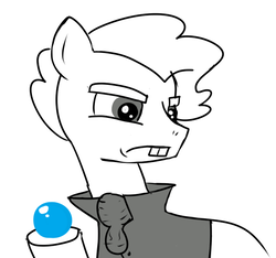 Size: 640x600 | Tagged: safe, artist:ficficponyfic, oc, oc only, earth pony, pony, colt quest, adult, angry, bucktooth, clothes, furious, gem, male, monochrome, scowl, solo, stallion, story included, thief
