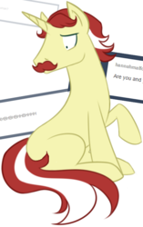 Size: 394x629 | Tagged: safe, flam, earth pony, pony, ask flam, g4, male, missing accessory, missing cutie mark, solo, tumblr, worried