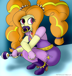 Size: 1788x1888 | Tagged: dead source, safe, artist:muffin-fetish, adagio dazzle, equestria girls, g4, abdl, alternate hairstyle, breasts, diaper, female, non-baby in diaper, pacifier, pigtails, rattle, solo