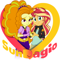 Size: 3017x3037 | Tagged: safe, artist:namyg, adagio dazzle, sunset shimmer, human, equestria girls, g4, clothes, female, heart, high res, jacket, lesbian, looking at you, ship:sunsagio, shipping, simple background, smiling, transparent background