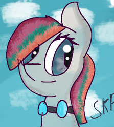 Size: 390x437 | Tagged: safe, artist:sketchpon, oc, oc only, pony, bust, cloud, goggles, portrait, sky, solo