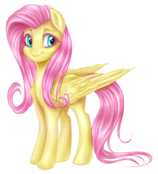 Size: 1024x1123 | Tagged: safe, artist:cirawashere, fluttershy, pegasus, pony, g4, female, folded wings, looking at you, mare, simple background, smiling, solo, standing, transparent background