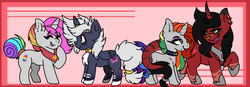 Size: 5650x1964 | Tagged: safe, artist:kat-astrophiic, oc, oc only, oc:cosmic karma, oc:doom desire, pony, chibi, commission, group, high res, rainbow hair