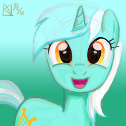 Size: 1500x1500 | Tagged: safe, artist:kelseyleah, lyra heartstrings, pony, unicorn, g4, female, gradient background, looking at you, smiling, solo