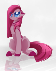 Size: 1757x2232 | Tagged: dead source, safe, artist:php146, pinkie pie, earth pony, pony, g4, alternate design, cute, cuteamena, female, floppy ears, mare, pinkamena diane pie, reflection, simple background, sitting, smiling, solo, white background