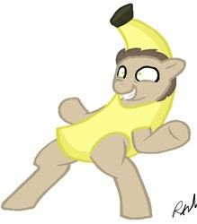 Size: 640x731 | Tagged: safe, artist:pizzamovies, oc, oc only, oc:blackburns, pony, banana, dancing, food, simple background, solo