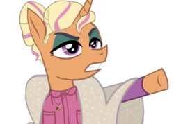 Size: 1005x720 | Tagged: safe, edit, chestnut magnifico, zesty gourmand, pony, unicorn, equestria girls, equestria girls specials, g4, my little pony equestria girls: movie magic, spice up your life, actress, angry, base used, chestnuts, clothes, equestria girls ponified, female, hooves, jacket, makeup, mane, pointing, ponified, purple eyes, recolor, simple background, solo, transparent background