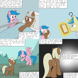 Size: 1600x1600 | Tagged: safe, artist:jake heritagu, firefly, oc, oc:sandy hooves, pony, g1, bandage, comic, hospital