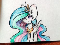 Size: 2560x1920 | Tagged: safe, artist:zefirka, princess celestia, alicorn, pony, g4, female, simple background, smiling, solo, traditional art