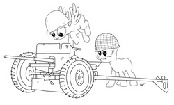 Size: 1175x709 | Tagged: safe, artist:pizzamovies, pegasus, pony, anti-tank gun, base, female, helmet, mare, simple background, soldier, world war ii