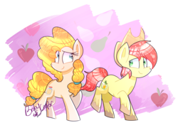 Size: 2029x1407 | Tagged: safe, artist:lynchristina, bright mac, pear butter, earth pony, pony, g4, the perfect pear, duo, female, heart eyes, male, ship:brightbutter, shipping, straight, wingding eyes