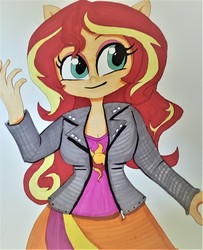 Size: 2871x3543 | Tagged: safe, artist:missmayaleanne, sunset shimmer, equestria girls, g4, cute, doll, equestria girls minis, female, high res, irl, photo, ponied up, shimmerbetes, simple background, smiling, toy, traditional art