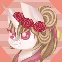 Size: 2650x2650 | Tagged: safe, artist:blocksy-art, oc, oc only, oc:white rose, pony, unicorn, bust, female, floral head wreath, flower, high res, mare, portrait, solo