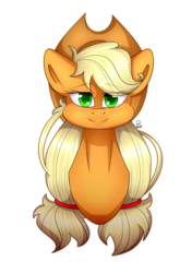 Size: 1411x2000 | Tagged: safe, artist:soundwavepie, applejack, earth pony, pony, g4, bust, colored pupils, female, looking at you, portrait, simple background, smiling, solo, transparent background