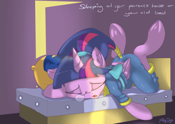 Size: 3227x2286 | Tagged: safe, artist:mistydash, twilight sparkle, alicorn, pony, g4, ass up, bed, clothes, cute, eyes closed, female, high res, majestic as fuck, pajamas, pillow, silly, silly pony, simple background, sleeping, snot bubble, solo, tail wrap, twilight sparkle (alicorn), underhoof