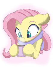 Size: 1228x1748 | Tagged: safe, artist:mistydash, fluttershy, pegasus, pony, g4, clothes, coffee, cold, cup, cute, ear fluff, female, heart eyes, hoof hold, mare, scarf, shoulder fluff, shyabetes, solo, wingding eyes