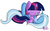Size: 1600x983 | Tagged: safe, artist:nevaylin, trixie, twilight sparkle, pony, unicorn, g4, cuddling, female, lesbian, ship:twixie, shipping