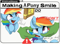 Size: 2916x2152 | Tagged: safe, artist:mistydash, daring do, rainbow dash, oc, oc:anon, human, pegasus, pony, g4, baby instructions, book, cute, daring do book, dashabetes, disembodied hand, ear fluff, excited, female, finger in mouth, hand, high res, mare, meme, offscreen character, open mouth, pony instructions, smiling