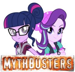 Size: 787x755 | Tagged: safe, sci-twi, starlight glimmer, twilight sparkle, human, equestria girls, g4, beanie, hat, mythbusters, simple background, transparent background, vector