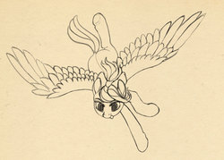 Size: 1689x1209 | Tagged: safe, artist:lunebat, flitter, pegasus, pony, g4, bow, female, flying, mare, monochrome, sketch, wings