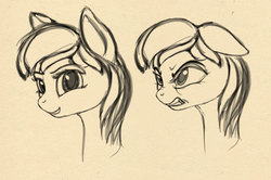 Size: 1523x1009 | Tagged: safe, artist:lunebat, rainbow dash, pony, g4, emotions, female, mare, monochrome, sketch