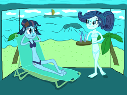 Size: 3648x2736 | Tagged: safe, alternate version, artist:sb1991, rarity, twilight sparkle, equestria girls, g4, alcohol, backdrop, clothes, high res, photo shoot, swimming pool, swimsuit, underwater, wine