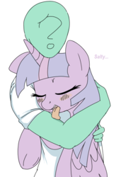 Size: 527x772 | Tagged: artist needed, safe, twilight sparkle, oc, oc:anon, alicorn, human, pony, g4, duo, horses doing horse things, hug, human fetish, licking, salty, simple background, tongue out, twilight sparkle (alicorn), white background