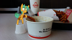 Size: 1280x720 | Tagged: safe, artist:kryptchild, snails, pony, g4, arby's, cute, diasnails, food, french fries, glitter shell, irl, photo, ponies in real life, solo, tiny, tiny ponies