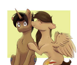 Size: 2500x2100 | Tagged: safe, artist:shiro-roo, oc, oc only, oc:aegis aurora, oc:harmony inkwell, pegasus, pony, unicorn, blushing, both cutie marks, couple, cute, duo, female, harmogis, high res, licking, male, shipping, straight, tongue out