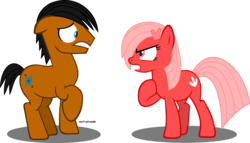 Size: 5955x3402 | Tagged: safe, artist:mandash1996, oc, oc only, oc:chiprodash, oc:downvote, pony, derpibooru, g4, absurd resolution, angry, derpibooru ponified, meta, ponified, scared, simple background, transparent background, vector