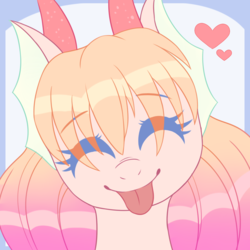 Size: 1000x1000 | Tagged: safe, artist:adostume, oc, oc only, oc:amatheia, merpony, pony, :p, cute, eyes closed, horns, smiling, solo, tongue out