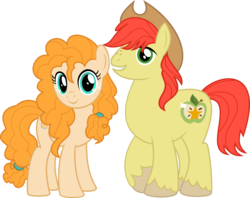 Size: 6136x4862 | Tagged: safe, artist:jhayarr23, bright mac, pear butter, earth pony, pony, g4, the perfect pear, absurd resolution, cowboy hat, cutie mark, dimples, duo, female, happy, hat, husband and wife, looking at you, male, mare, ship:brightbutter, shipping, simple background, smiling, stallion, stetson, straight, transparent background, vector