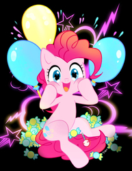 Size: 473x613 | Tagged: safe, artist:yoko-art, pinkie pie, earth pony, pony, g4, balloon, black background, candy, female, food, heart eyes, lollipop, looking at you, simple background, solo, wingding eyes