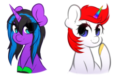 Size: 800x503 | Tagged: safe, artist:fluffymaiden, oc, oc only, oc:cheyenne, oc:deniseunicorn, pony, unicorn, bust, female, horn, mare, multicolored horn, portrait, simple background, white background