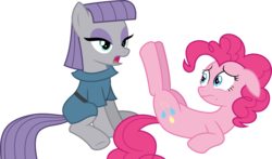 Size: 10851x6400 | Tagged: safe, artist:parclytaxel, maud pie, pinkie pie, earth pony, pony, g4, rock solid friendship, .svg available, absurd resolution, female, frown, legs in air, mare, simple background, sitting, transparent background, vector