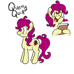 Size: 1000x1000 | Tagged: safe, artist:bennimarru, oc, oc only, oc:query quill, pony, book, flat colors, simple background, solo, white background