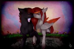 Size: 1600x1066 | Tagged: safe, artist:smallspark, oc, oc only, pegasus, pony, duo, female, kissing, male, mare, oc x oc, shipping, stallion, straight