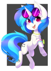 Size: 600x832 | Tagged: safe, artist:teranen, dj pon-3, vinyl scratch, pony, unicorn, g4, colored pupils, female, glow rings, glowstick, jewelry, looking at you, mare, necklace, smiling, solo