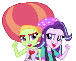 Size: 997x802 | Tagged: safe, artist:ktd1993, starlight glimmer, tree hugger, equestria girls, g4, afro, beanie, crack shipping, equestria girls-ified, female, hat, lesbian, shipping, starhugger