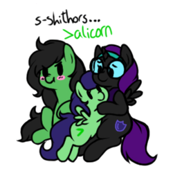 Size: 704x695 | Tagged: safe, artist:breezietype, oc, oc only, oc:filly anon, oc:implicita, oc:nyx, alicorn, pony, female, filly, greentext, implied lesbian, offspring, parent:oc:filly anon, parent:oc:nyx, simple background, text, white background