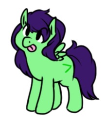 Size: 498x566 | Tagged: safe, artist:breezietype, oc, oc only, oc:implicita, pegasus, pony, /mlp/, doodle, female, filly, needs more blur, offspring, simple background, solo, tongue out, white background
