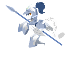 Size: 1900x1400 | Tagged: safe, artist:l8lhh8086, oc, oc only, oc:ydei, hybrid, pony, armor, cat tail, cross, digital, digital art, female, looking sideways, mare, simple background, slit pupils, solo, spear, transparent background, weapon